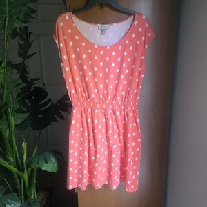 LOFT Coral and White Polka Dot Mini Dress